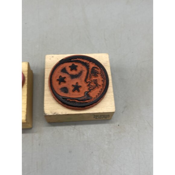 set of 3 rubber stamps on wood heart and flowers moon and stars butterfly READ - Picture 8 of 8